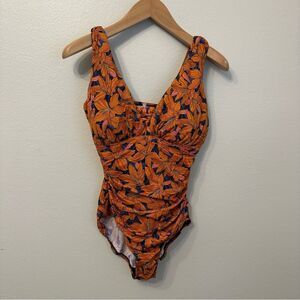 Lands' End Women's Orange Floral One Piece Swimsuit